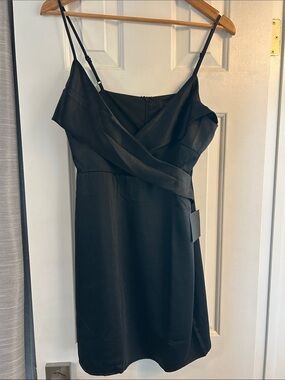 Lulu's Black Satin Surplice Mini Dress